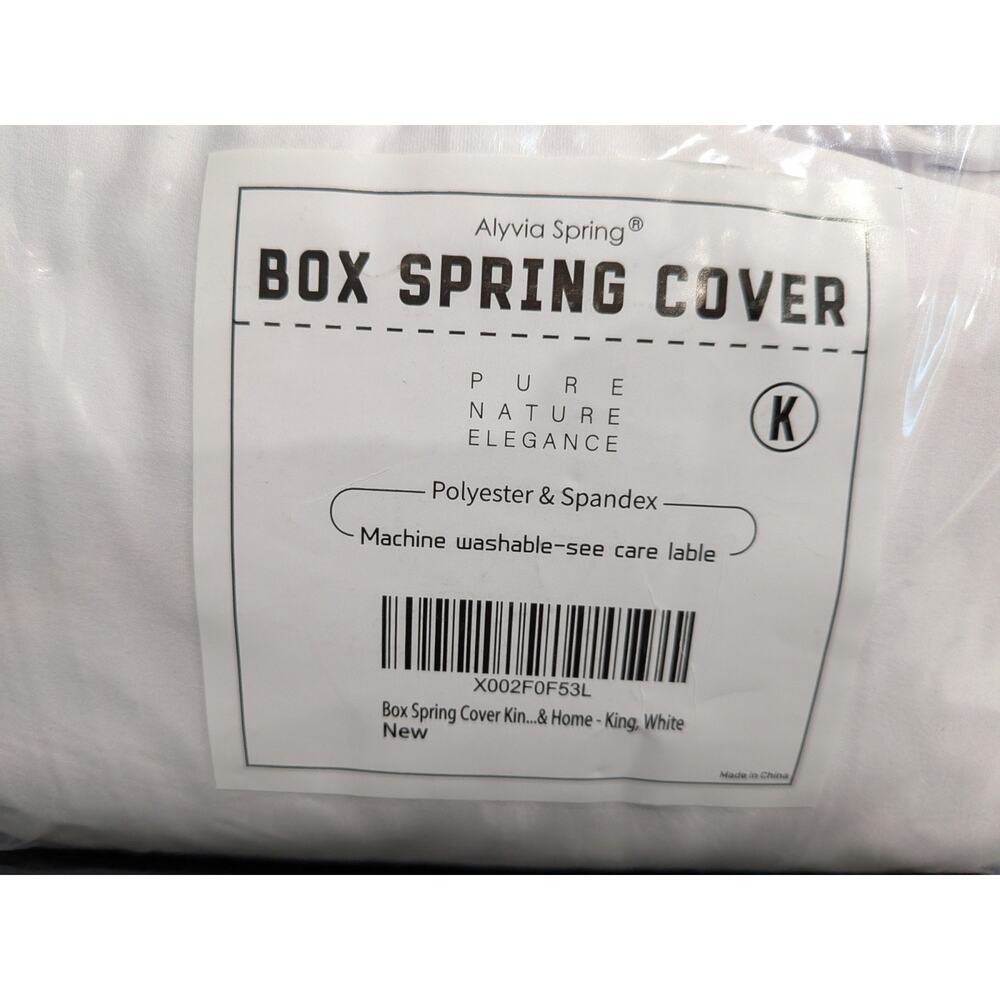 Alyvia Spring King Size Box Spring Cover White Stretch Fit Jersey Knit NIP
